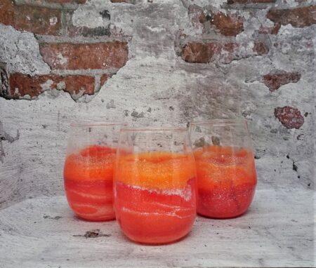 "RACEY RED  " Stemless ( with Sparkles ) Resin & Acrylics coated Wine Glass