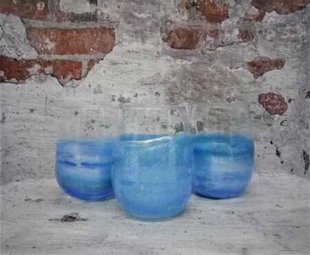 "OCEAN BLUE  " Stemless ( with Sparkles ) Resin & Acrylics coated Wine Glass