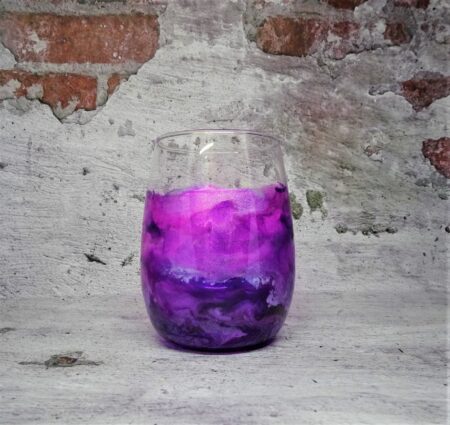 "PURPLE RAIN  " Stemless ( with Silver ) Resin & Ink coated Wine Glass