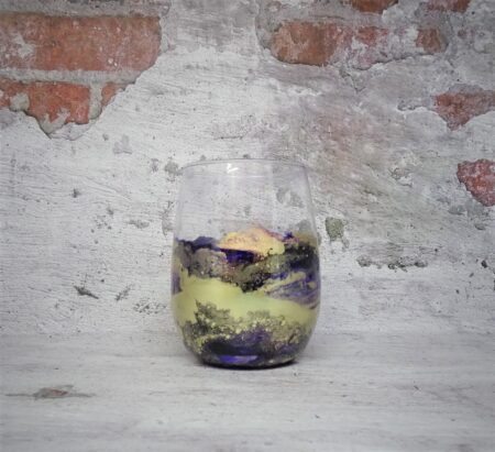 "PURPLE GOLD " Stemless ( with gold ) Resin & Ink coated Wine Glass